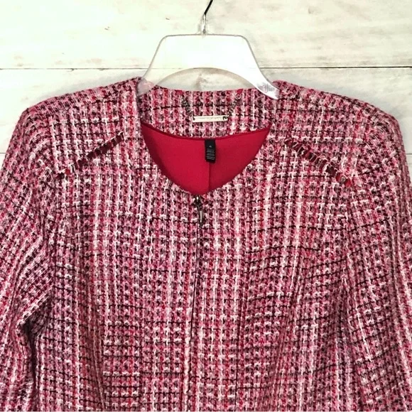 White House Black Market Tweed Moto Blazer Jacket • Pink / Reds • Sz 6 • EUC - Picture 5 of 13